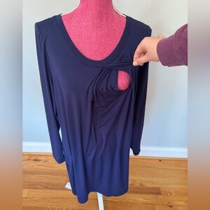 Women’s Size Large Navy Blue Breastfeeding Nursing Maternity Dress NEW WITH TAGS